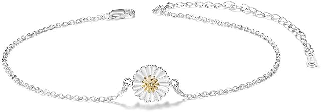Ornaland Daisy Flower Anklet 925 Sterling Silver Trendy Ankle Bracelet for Woman Jewelry Gift 210mm
