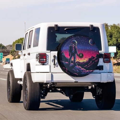 Image of Delerain Spare Tire Cover with Backup Camera Hole Astronaut Galaxy Wheel Covers Waterproof Dust-Proof UV Sun Universal Fit for Trailer RV SUV Truck (17 Inch for Diameter 31 inch-33 inch)