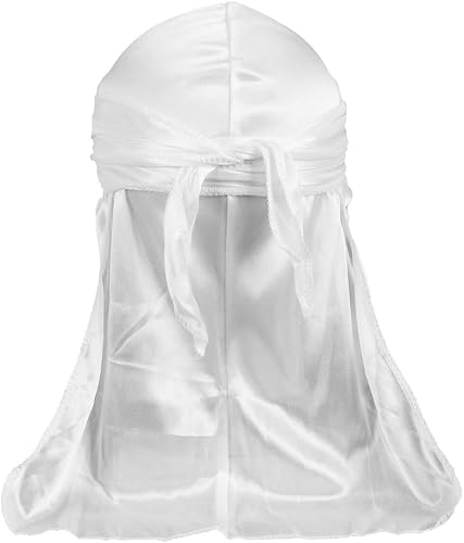 Durag Boss Silky Satin Durag with Extra Length Ties (White)
