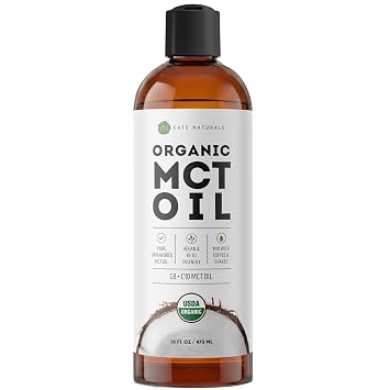Kate Naturals MCT Oil for Coffee & Keto 16oz USDA Certified Organic MCT Oil Liquid with only C8 & C10. Odorless Fuel for Body & Mind. No Aftertaste