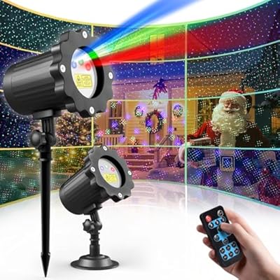 Laser Christmas Projector Lights Outdoor,12 Effect Moving RGB Lights Show Laser Projection Light with RF Remote and Timer,Waterproof Firefly Laser Landscape Lights for Halloween Party Garden Decor