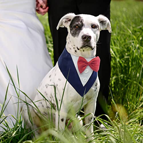 FUAMEY Dog Tuxedo,Formal Dog Wedding Bandana Dog Collar with Bow Tie Dog Birthday Costume Adjustable Pet Party Tux Dog Wedding Attire,Dog Valentines Outfit Cosplay for Small Medium Large Pets Blue XS FUAMEY Dog Tuxedo,Formal Dog Wedding Bandana Dog Collar with Bow Tie Dog Birthday Costume Adjustable Pet Party Tux Dog Wedding Attire,Dog Valentines Outfit Cosplay for Small Medium Large Pets Blue XS