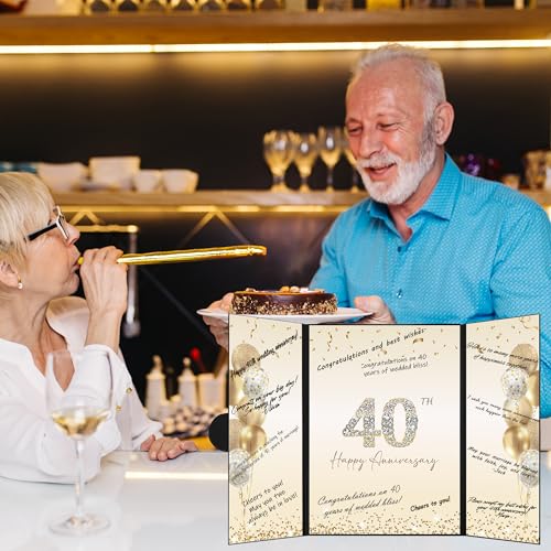 Image of DARUNAXY Black Gold 40th Anniversary Party Decorations, Happy 40th Anniversary Alternative Signature Guest Book for Parents Cheers to 40 Years Gifts 40 Anniversary Signing Card Board Party Supplies