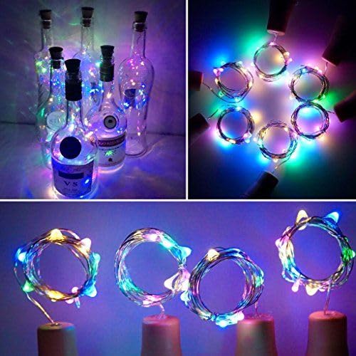 Image of LED Wine Bottle Cork Lights - 2M Copper Wire Fairy String Lights, Battery Operated DIY Decorative Lights for Bottles, Parties, Home, Weddings & Festive Decor - Yellow (2 Pc) (Multi)