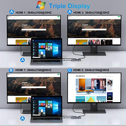 Usb C Dual Hdmi Adapter, Usb C Laptop Docking Station 9 In 1 Triple Display Multiport Dongle, Type C Hub With 2 Hdmi, 100W Pd, Ethernet, 3 Usb And Sd/Tf Card Reader For Hp/Dell/Lenovo/Surface Laptop #TOP2