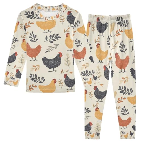 senya Rooster Eat Leaves Pajamas Set Long Sleeve Soft Cotton Sleepwear 2 Piece