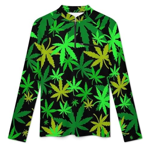 Colorful Marijuana Men's Rash Guard Long Sleeves Quick Dry Fishing Workout Shirts with Zipper3
