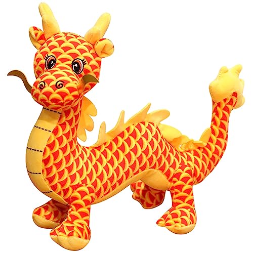 ELAINREN Chinese Dragon Lifelike Plush 3D Chinese New Year Dragon Toy,17.7Inch Long Realistic Dragon Lion Stuffed Animals for Play or Decor