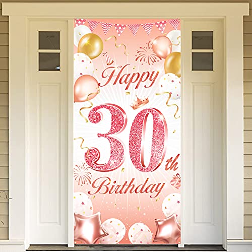 DPKOW Rose Gold 30th Birthday Party Decoration for Woman, Rose Gold 30th Birthday Banner for Backdrop Door Decoration,30th Birth