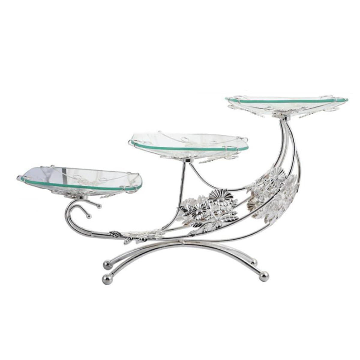 Plato de frutas con borde de metal plateado europeo, bandeja de exhibición de postres para bodas, fiestas, entretenimiento en el hogar y almacenamiento de frutas secas, elegante plato para servir