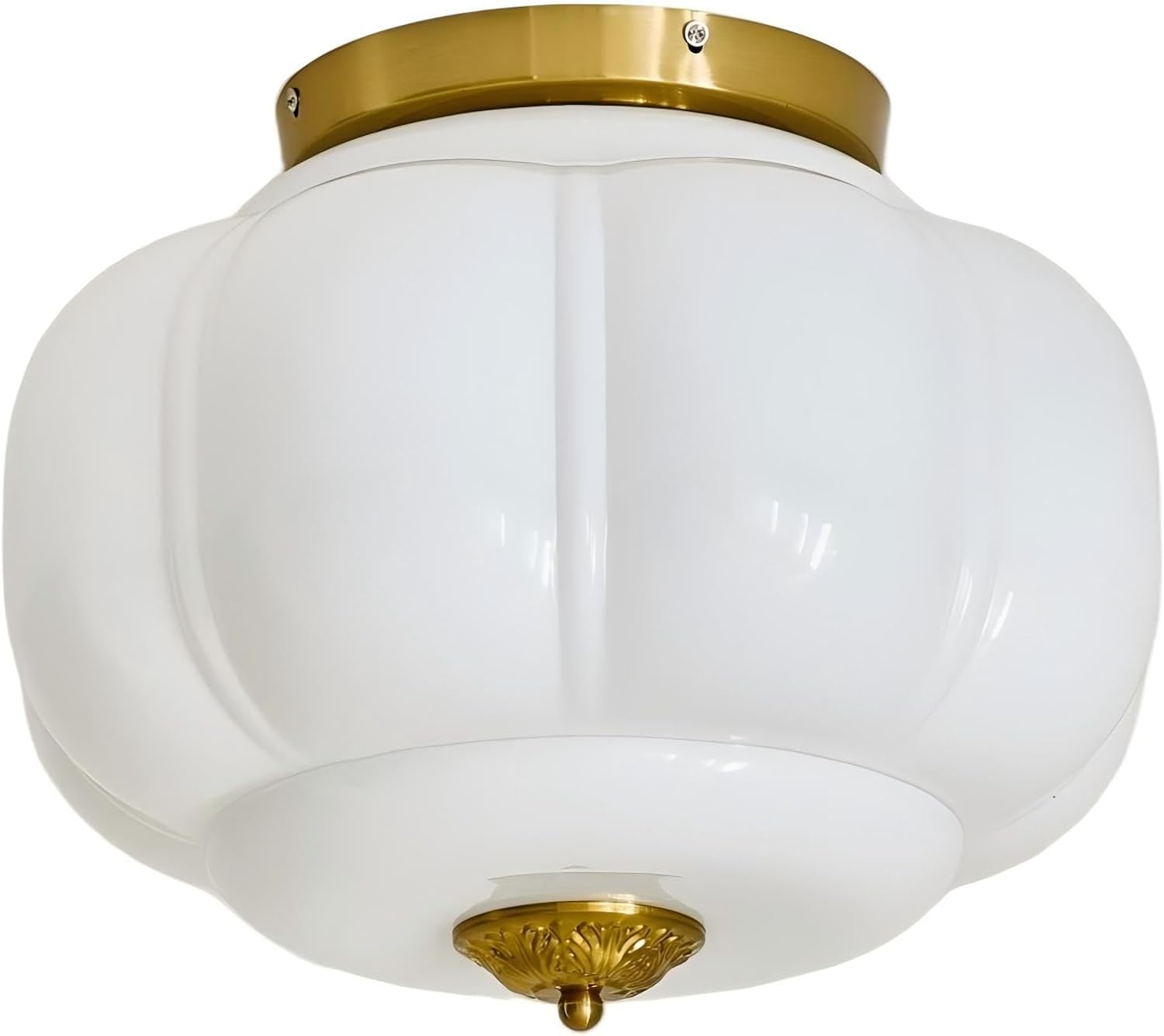 LIGHTLAND Milk Glass Ceiling Light, 15 Inch 3-Light Metal Glass Flush Mount Ceiling Light Fixture for Entryway, Hallway, Living Room, Bedroom (Style C, White)