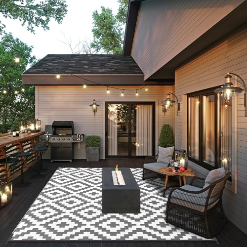 MOKANI Outdoor Teppich Wetterfest, Kunststoff Stroh/Plastik Reversible Matte UV-beständig Camping Patio Wasserdichter Außenbereich für Balkon Terrasse Pinic 270x360cm