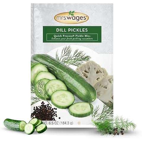 Mrs. Wages Quick Process Dill Pickle Mix, Quick and Easy, Simple-To-Use, Traditional Pickle Flavoring, Enhance Your Pickling Cucumbers, 6.5 oz Packet (Value Pack Of 6) Cover