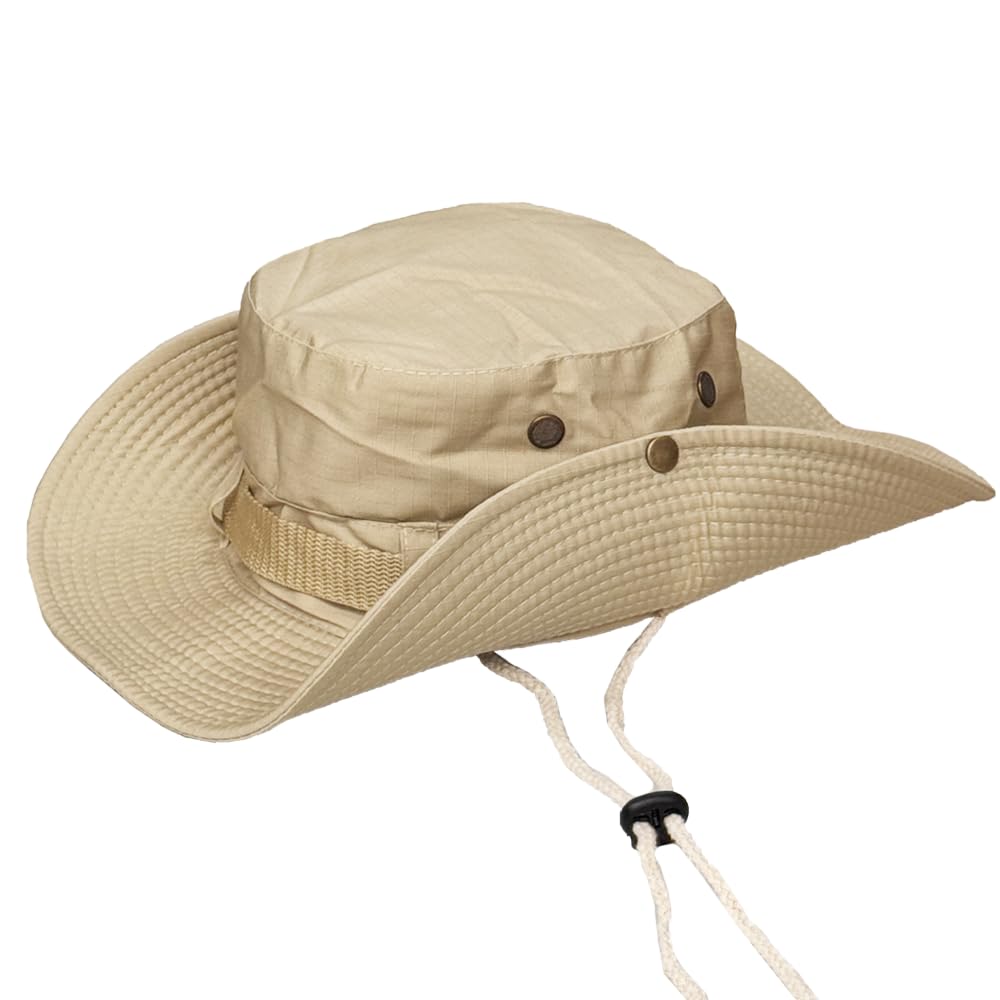 BEISIJIA Wide Brim Fishing Hats Sun UV Protection Outdoor Bucket Hat Windproof Boonie Hat Sun for Men Women (Beige)