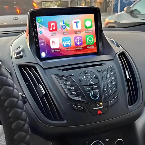 Car Radio Stereo for Ford Escape 2013 2014 2015 2016 2017 2018 2019, 9'' Touch Screen for Escape Wireless Carplay Android Auto, GPS, WiFi, Bluetooth, HiFi, FM, SWC, Mic, Backup Cam, 2+32GB