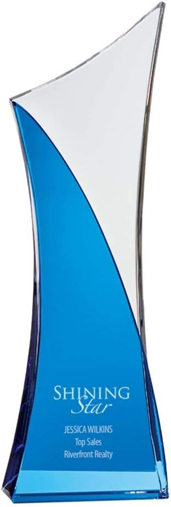 Baudville Custom Engraved Trophy - Tower Award - Sapphire Crystal Award - Quick - Personalized Engraving Up to Three Lines and Pre-Written Title Selection