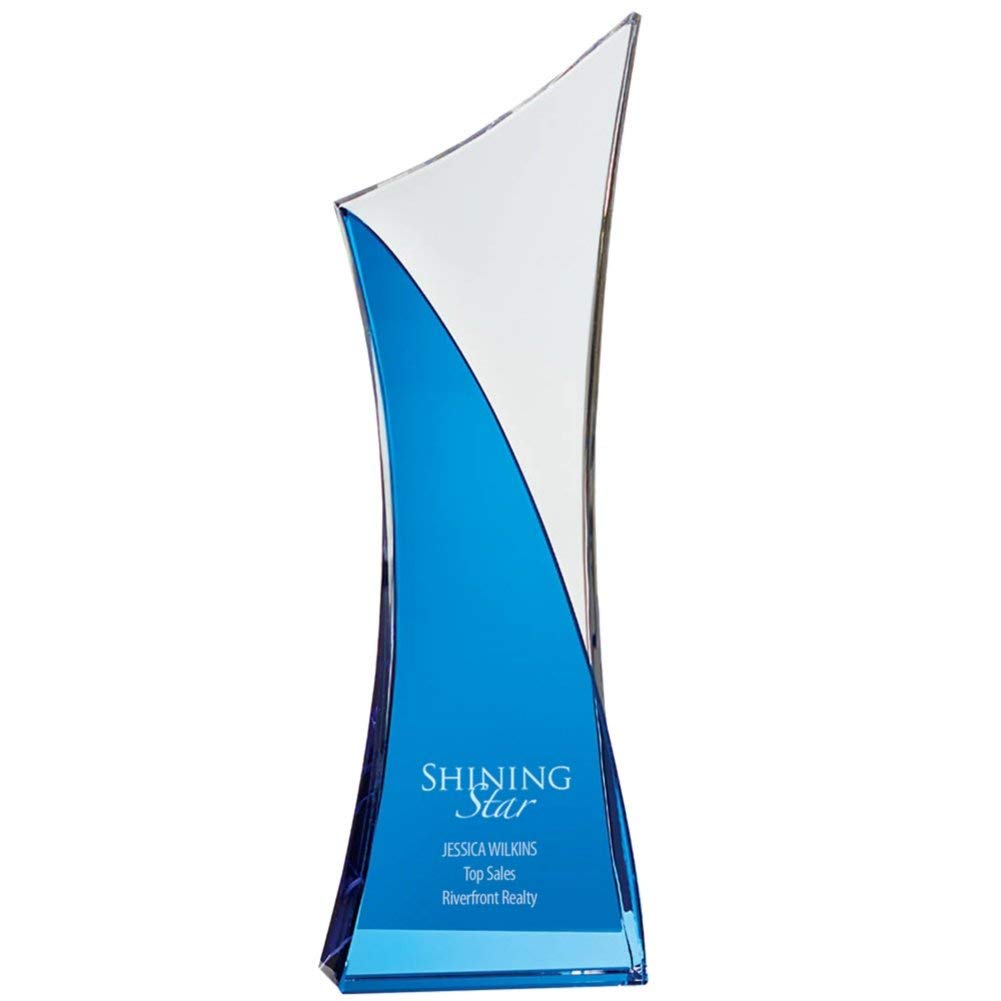 Baudville Custom Engraved Trophy - Tower Award - Sapphire Crystal Award - Quick - Personalized Engraving Up to Three Lines and Pre-Written Title Selection