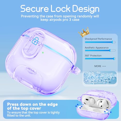 Image of for AirPods Pro 3 Case 2025 with Safety Lock,Clear Purple | Clear Case with Phone Stand & Cleaner Kit,Cute Floral Chain for Women Girls,Soft TPU Protective Cover,Shockproof