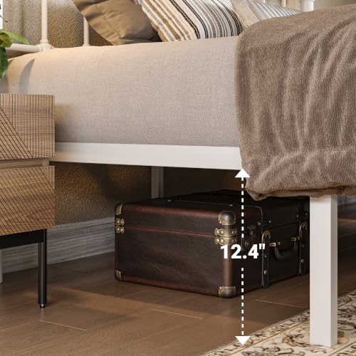Image of Allewie Twin Size Metal Platform Bed Frame with Victorian Style Wrought Iron-Art Headboard /Footboard, No Box Spring Required, White
