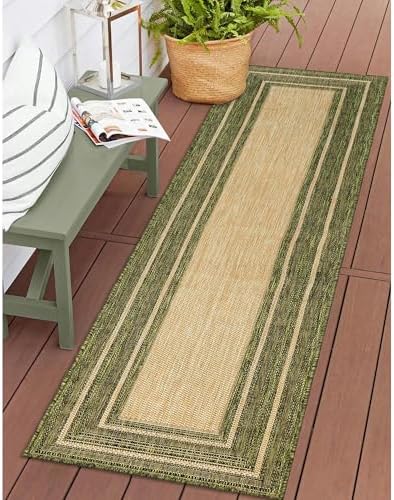 Liora Manne Multi Border Green Indoor/Outdoor Rug, 1'11" x 7'6"