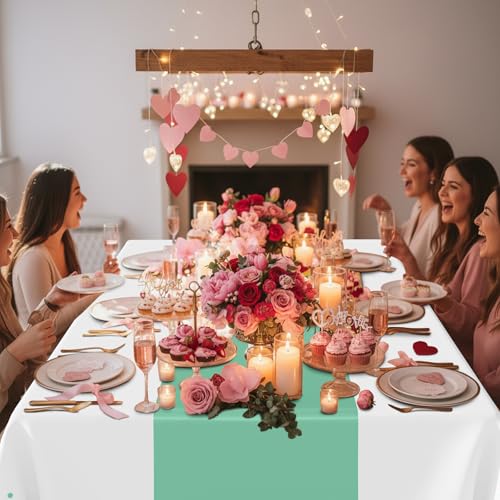 Image of Smiry Plastic Table Cloth Disposable 3 Pack, 54 x 108 Inch Rectangle Waterproof Tablecloth, Printed Gold Table Runner Style for Birthday Weeding, Party Decorations, Leakproof & Sturdy, White and Teal