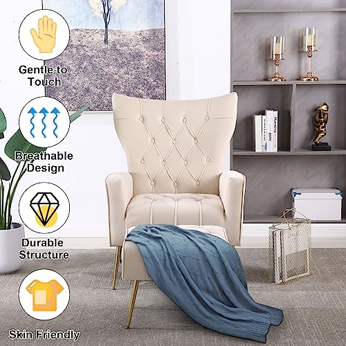 Oduwa Velvet Accent Chair With Ottoman,Modern Accent Chairs With Armrests And Backrest,Button Tufted Chair,Single Armchair With Ottoman For Living Room Bedroom Office #TOP4