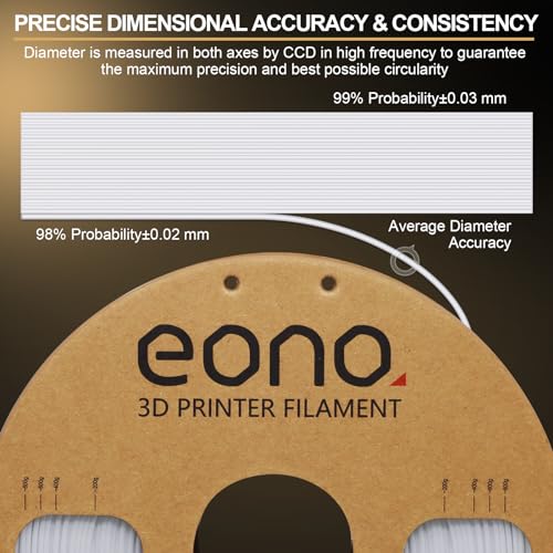 EONO PETG Filament 1,75 mm Stärkere Zähigkeit PETG 3D Drucker Filament 1 kg (2,2 Pfund) Maßgenauigkeit +/- 0,03 mm für FDM 3D Druck, PETG Weiß – Bild 3