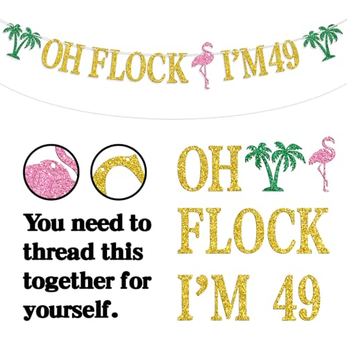Image of Oh Flock I'm 49 Banner, Glitter Happy 49th Birthday Anniversary Party Decorations, Pineapple Party Decor, Hawaiian Luau Tropical Aloha 49 Theme Party Photo Props