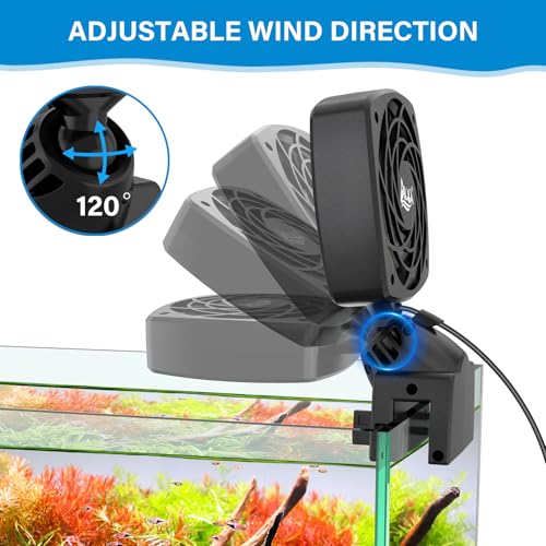 Image of AQQA Aquarium Chiller Fan, Fish Tank Cooling Fan with Wind Speed & Angle Adjustable Timing Function Controller Multiple Lighting Colors, Water Chiller for Freshwater and Saltwater Tanks (1-Fan Head)