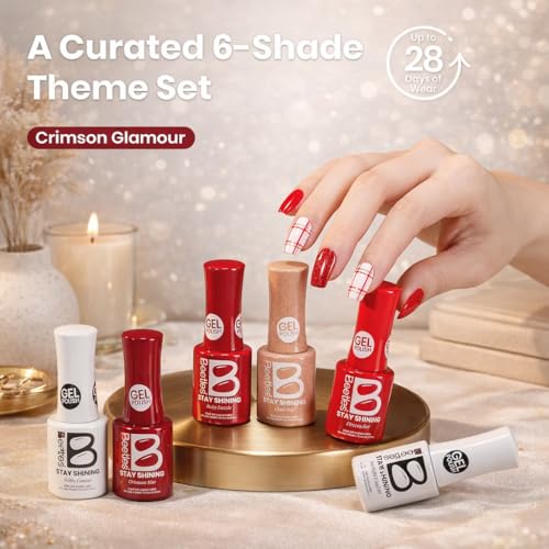 Image of Beetles Red Gel Nail Polish Set, Stay Shining Crimson Glamour Shade Set 6 Colors Gel Polish White Red Burgundy Glitter Color Soak Off UV LED Nail Art DIY Salon at Home Spring Gift for Women