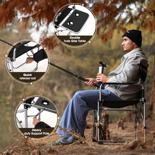 Silla de camping MOON LENCE Directors, resistente, plegable portátil con mesa lateral para playa, pesca, picnic, césped y eventos al aire libre (Negro, 2 piezas) miniatura 7