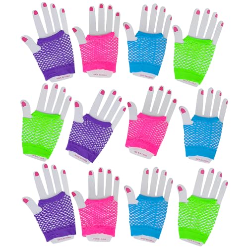 Mitaines résille multicolores sans doigts Diva pour déguisement et mode punk lot de 12