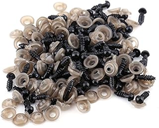 Safety Eyes with Washers - 100Pcs Small Doll Eyes Craft Toy Eyes Black Plastic Safety Eyes for Dolls Plush Animals Knitted Toys Making (8mm)