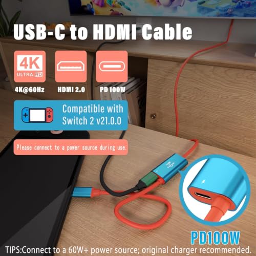Image of Switch 2 Dock Portable TV Docking Station Compatible with Nintendo Switch / Switch2 / Steam Deck /ROG Ally X USB-C to HDMI Cable 4K@60HZ / HDMI 2.0 / USB3.0 5Gbps / PD3.0 100W TV Dock Station