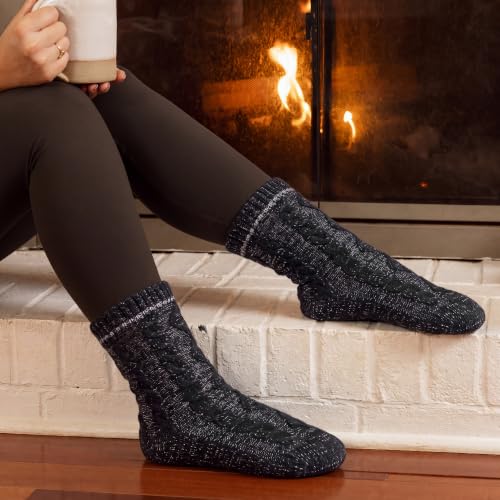 Image of Slipper Socks for Women with Grippers Non Slip, Sherpa Lined Slipper Socks