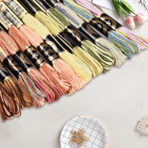Image of 12 Skeins 105 Yards Cross Stitch Floss Colorful Embroidery Thread 6 Ply Variegated Polyester Friendship Bracelet String Bulk for Sewing Making Needlecraft Knitting Clothes Stitching Decor