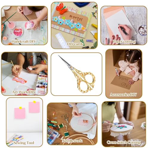 Mabor Scharfe Schere Klein Edelstahl Stickschere Gold Vintage Bastelschere Goldene Stoffschere für Häkeln, Nähen, Papierschneiden, Basteln und Haushalt(12 cm)