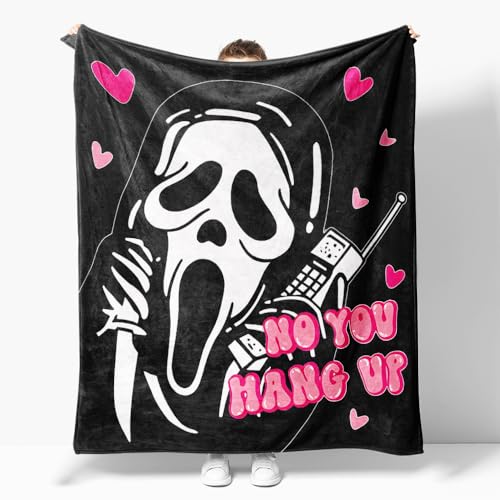 Snylcce Couverture fantôme No You Hang Up – 127x152 cm, Flanelle Rose – Cadeau Halloween & Saint-Valentin, pour lit, canapé, déco Salon