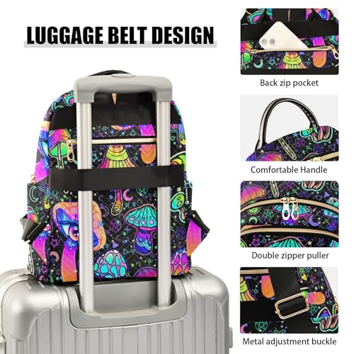 Image of Women Fashion Backpack Purse Magic Mushrooms Rucksack, S | Casual Lightweight Quilted Daypack Ladies Bag for College Travel Work