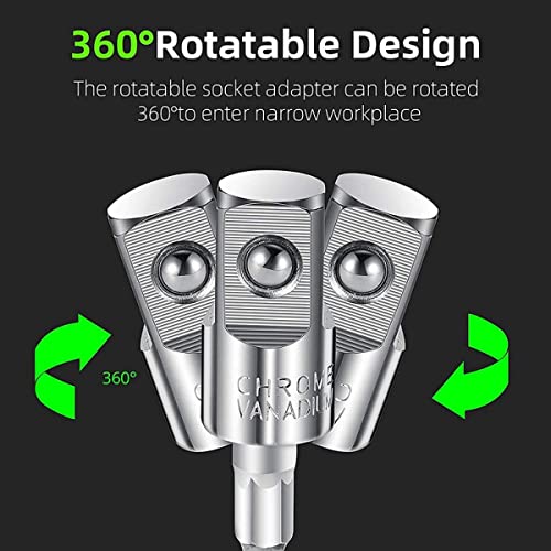 4Pcs Abruga Square Drive Sockets, Power Drill Sockets Adapter Sets, 105 Degree Angle Screwdriver Socket Holder, 360 Degree Rotation Adjustable Drill Bit 1/4" 3/8" 1/2" Extension Rod Accessories #TOP5