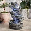 Five Bowl 40 1/2" High Large Zen Modern Indoor Outdoor Decor Gray Resin Floor Fountain with Light LED Standing Waterfall Rock Water Feature for Outside Garden Patio Yard Backyard - John Timberland