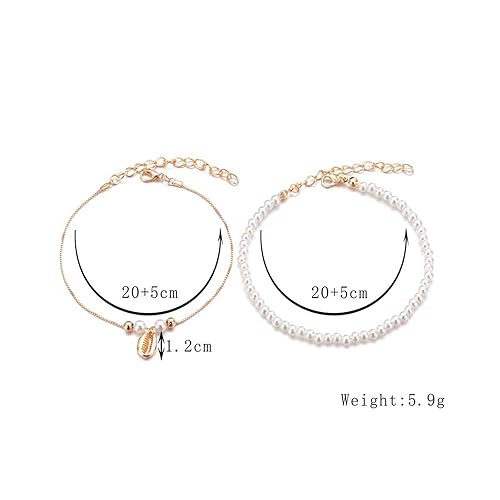 Miniatura 7 de Yheakne Tobillera bohemia con perlas en capas, pulsera de tobillo de concha dorada, tobillera vintage Cowrie, cadena de verano para playa, joyería