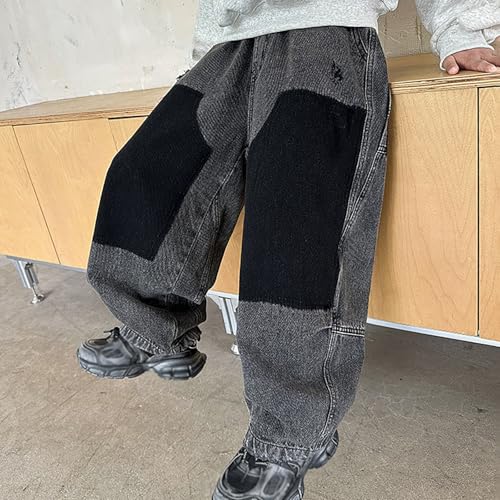 Boys Baggy Jeans Wide Leg Color Block Jeans Casual Elastic Waisted Y2k Relaxed Fit Hip Hop Denim Pants with Pockets4