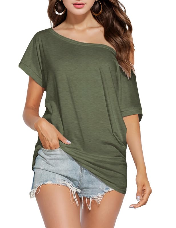 Teepie Women One Shoulder Tops Casual Floral Summer Tee Shirts