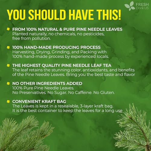 Image of FreshDrinkUS, Premium 8oz Pine Needle Leaves Herbal Tea - Dried Loose Leaf Pine Needles - Naturally Fresh & Aromatic Caffeine-Free Herbal Tea. Sugar-Free. Vegan