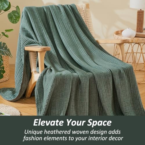 Image of EMME Muslin Cotton Blanket Adults Heather Forest Green Super King 120 inchx94 inch