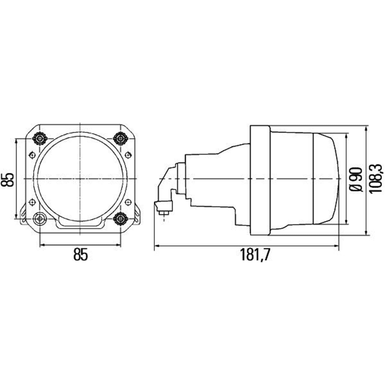 HELLA 1LL 009 998-011 DE/FF/Halogen-Hauptscheinwerfer - 90mm Performance - 12V - rund - Einbau - gehärtete Streuscheibe - Stecker: AMP - vorne links/vorne rechts