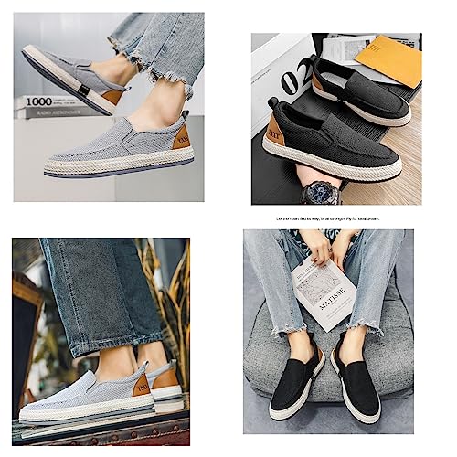 Linen Espadrilles for Men,Straw Casual Canvas Slip On Loafers,Solid Color Comfortable Breathable Espadrilles. 6