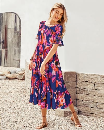 Image of STYLEWORD Womens Summer Casual Short Sleeve Flowy Midi Beach Dress