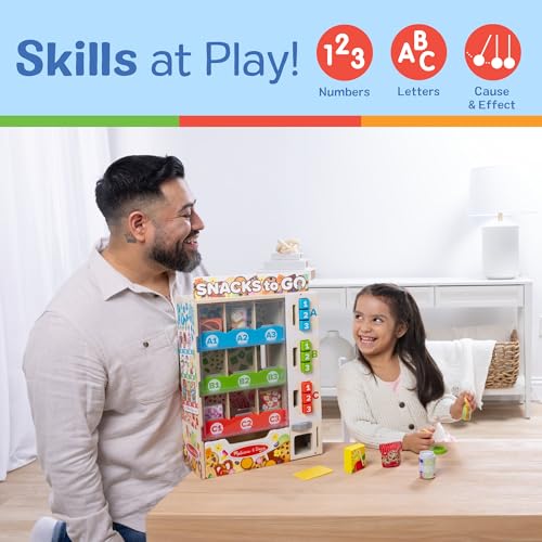 Image of Melissa & Doug Wooden Vending Machine Play Set | 19 Pieces, Wooden Vending Machine, Double-Sided Pretend Play Food and Drinks, Coins, Menu, Preschool Toys for Kids, Ages 3+